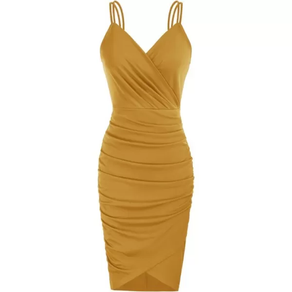 GRACE KARIN Womens Sexy Spaghetti Straps Cocktail Dresses for Wedding Guest Ruched Vneck Bodycon DressSolid Ginger