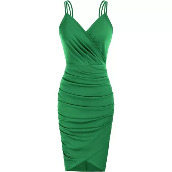 GRACE KARIN Womens Sexy Spaghetti Straps Cocktail Dresses for Wedding Guest Ruched Vneck Bodycon DressSolid Green