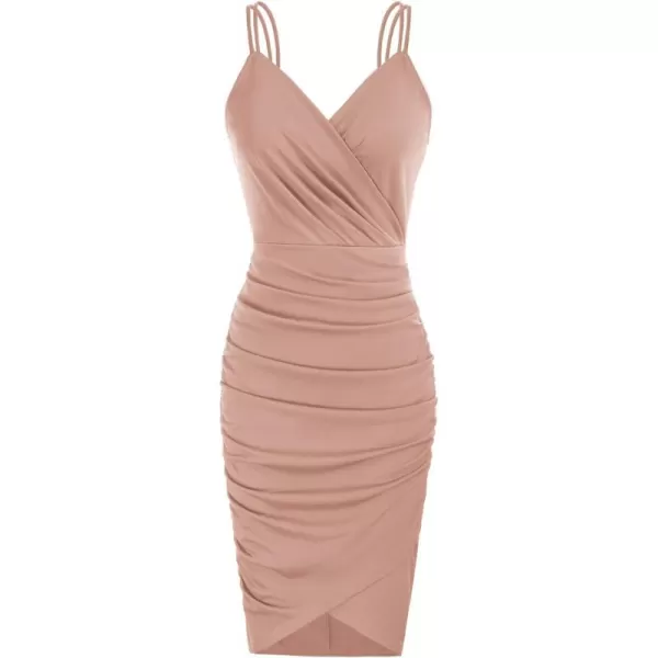 GRACE KARIN Womens Sexy Spaghetti Straps Cocktail Dresses for Wedding Guest Ruched Vneck Bodycon DressSolid Light Pink