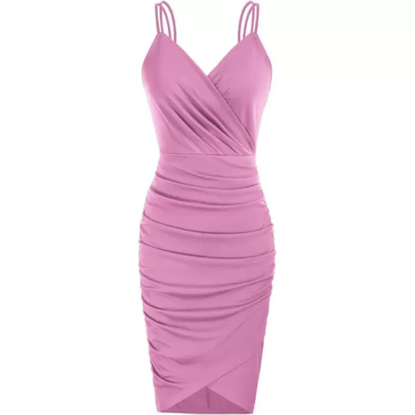 GRACE KARIN Womens Sexy Spaghetti Straps Cocktail Dresses for Wedding Guest Ruched Vneck Bodycon DressSolid Light Purple