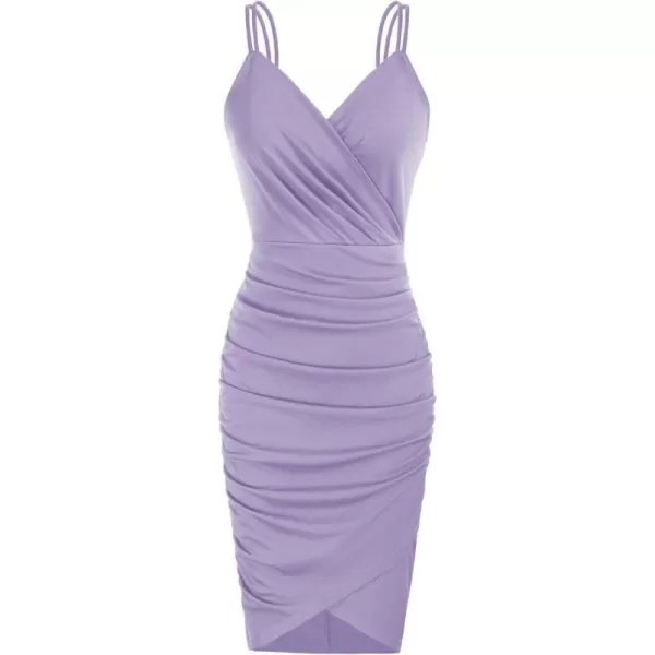 GRACE KARIN Womens Sexy Spaghetti Straps Cocktail Dresses for Wedding Guest Ruched Vneck Bodycon DressSolid Lilac