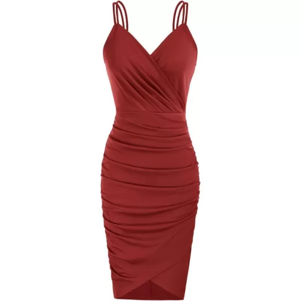 GRACE KARIN Womens Sexy Spaghetti Straps Cocktail Dresses for Wedding Guest Ruched Vneck Bodycon DressSolid Maroon