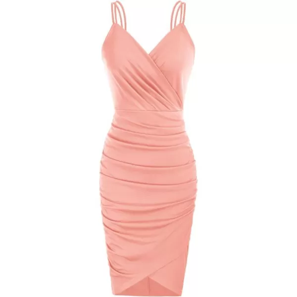 GRACE KARIN Womens Sexy Spaghetti Straps Cocktail Dresses for Wedding Guest Ruched Vneck Bodycon DressSolid Pink