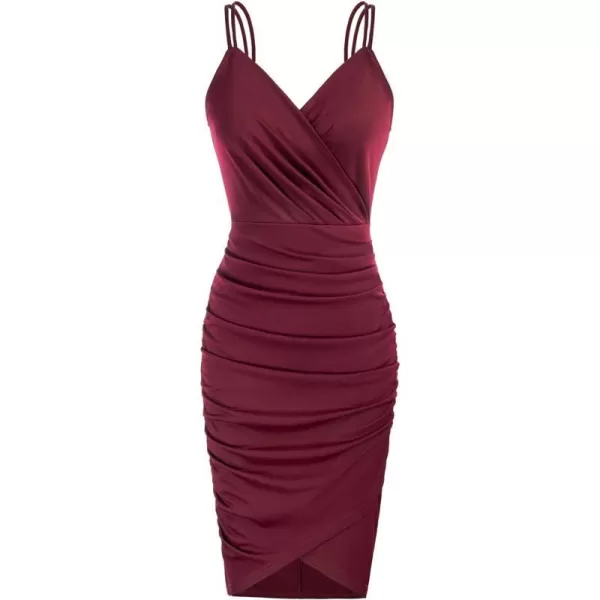 GRACE KARIN Womens Sexy Spaghetti Straps Cocktail Dresses for Wedding Guest Ruched Vneck Bodycon DressSolid Wine Red