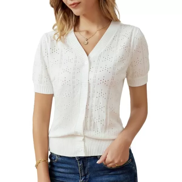 GRACE KARIN Womens Short Puff Sleeve Top Cropped Cardigan V Neck Open Front Bolero Shrug Lightweight Knit SweaterIvory