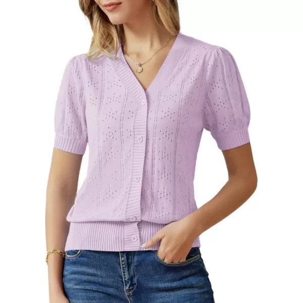 GRACE KARIN Womens Short Puff Sleeve Top Cropped Cardigan V Neck Open Front Bolero Shrug Lightweight Knit SweaterLight Purple