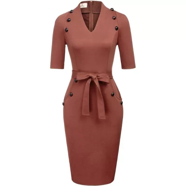 GRACE KARIN Womens Short Sleeve Bodycon Dress Belted Business Cocktail Funeral Pencil Dress with ProcketOrange