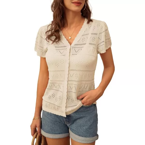 GRACE KARIN Womens Short Sleeve Cardigan 2024 Summer Crochet Cardigans for Women Lightweight Shrugs Sweaters TopsApricot