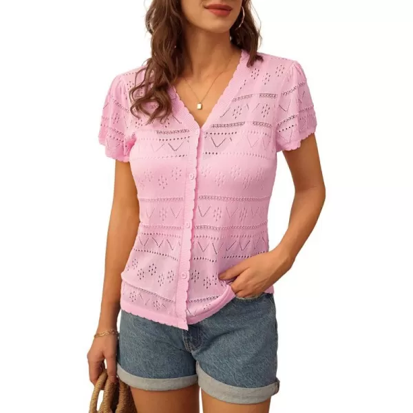 GRACE KARIN Womens Short Sleeve Cardigan 2024 Summer Crochet Cardigans for Women Lightweight Shrugs Sweaters TopsPink