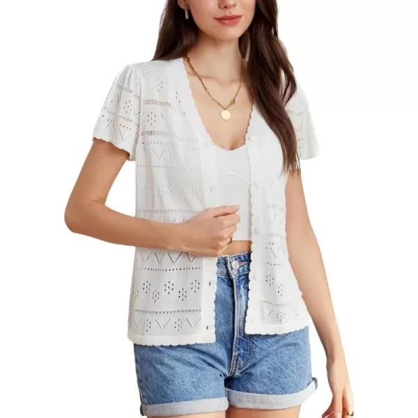 GRACE KARIN Womens Short Sleeve Ruffle Cardigan 2024 Summer Crochet Cardigan Lightweight Bolero Shrugs Sweaters TopsIvory