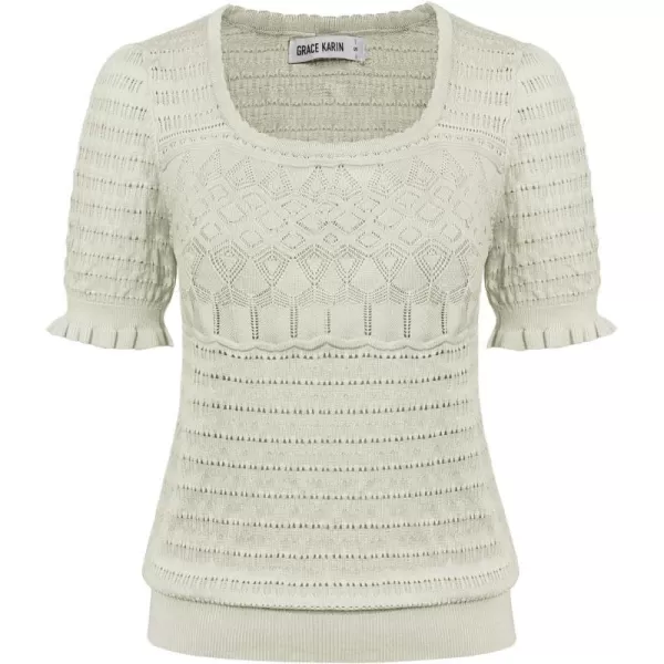 GRACE KARIN Womens Short Sleeve Tops Pullover Sweaters Knit Tops Casual Hollow Out Knitted o Neck for Daily WearApricot