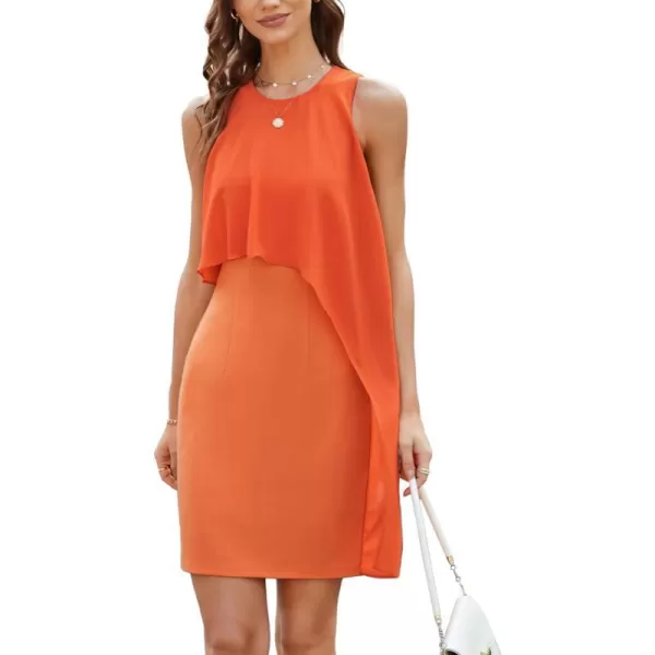 GRACE KARIN Womens Sleeveless Round Neck Chiffon Tunic Decoration Bodycon DressOrange