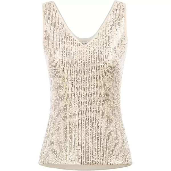 GRACE KARIN Womens Sleeveless Sparkle Sequin Tops VNeck Cami Sexy Club Tank TopBeige