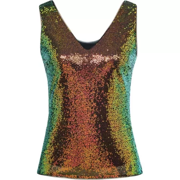 GRACE KARIN Womens Sleeveless Sparkle Sequin Tops VNeck Cami Sexy Club Tank TopBlack Gold