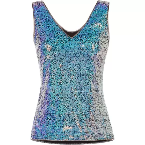 GRACE KARIN Womens Sleeveless Sparkle Sequin Tops VNeck Cami Sexy Club Tank TopBlue Green