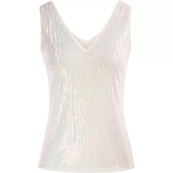 GRACE KARIN Womens Sleeveless Sparkle Sequin Tops VNeck Cami Sexy Club Tank TopIvory