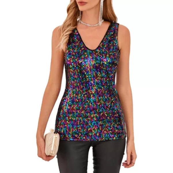 GRACE KARIN Womens Sleeveless Sparkle Sequin Tops VNeck Cami Sexy Club Tank TopMulticolor