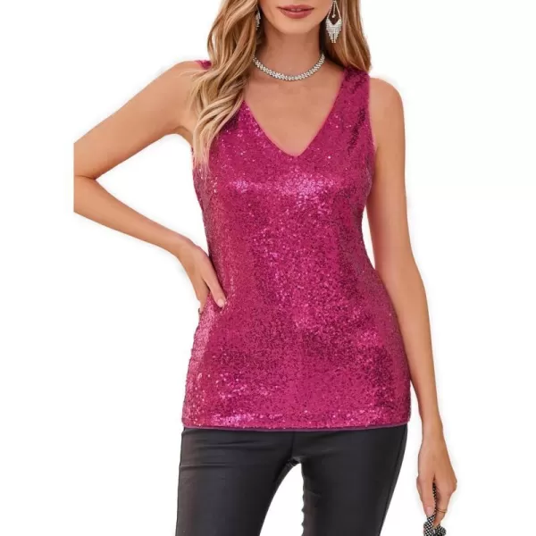 GRACE KARIN Womens Sleeveless Sparkle Sequin Tops VNeck Cami Sexy Club Tank TopRose