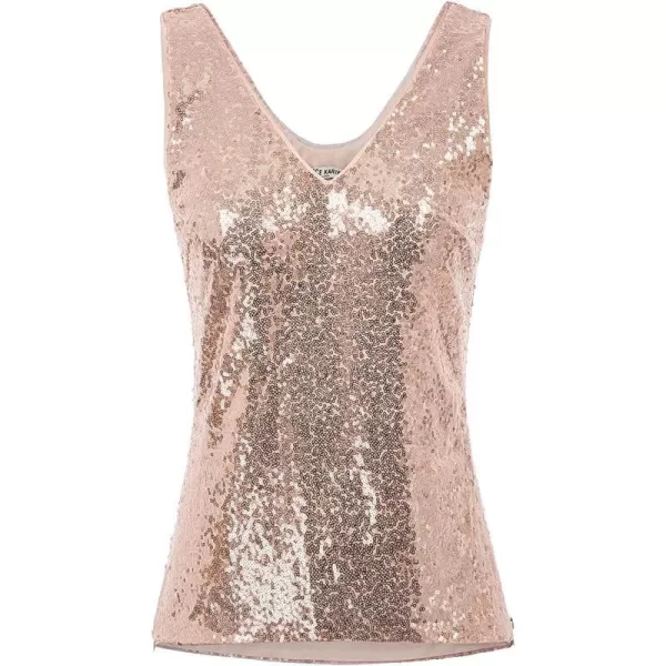 GRACE KARIN Womens Sleeveless Sparkle Sequin Tops VNeck Cami Sexy Club Tank TopRose Gold