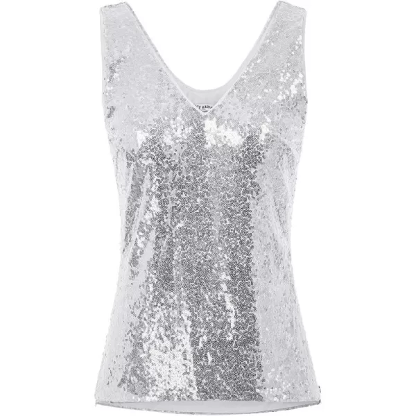 GRACE KARIN Womens Sleeveless Sparkle Sequin Tops VNeck Cami Sexy Club Tank TopSilver