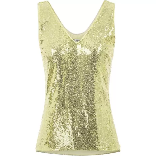 GRACE KARIN Womens Sleeveless Sparkle Sequin Tops VNeck Cami Sexy Club Tank TopTender Yellow