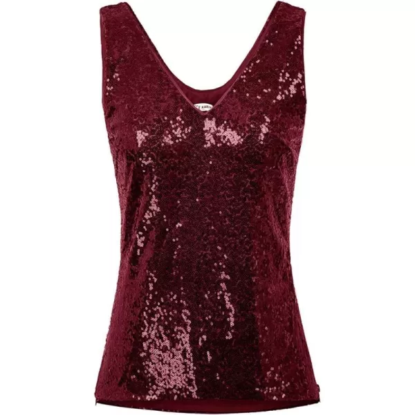 GRACE KARIN Womens Sleeveless Sparkle Sequin Tops VNeck Cami Sexy Club Tank TopWine Red