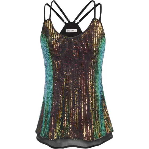 GRACE KARIN Womens Sleeveless Sparkle Shimmer Camisole Vest Double Strap Sequin Tank TopsBlack Colorful