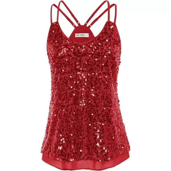 GRACE KARIN Womens Sleeveless Sparkle Shimmer Camisole Vest Double Strap Sequin Tank TopsRed Double