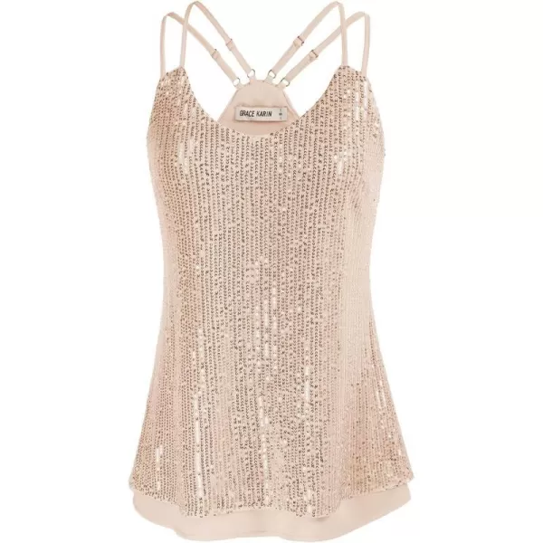 GRACE KARIN Womens Sleeveless Sparkle Shimmer Camisole Vest Double Strap Sequin Tank TopsRose Gold Double Strap