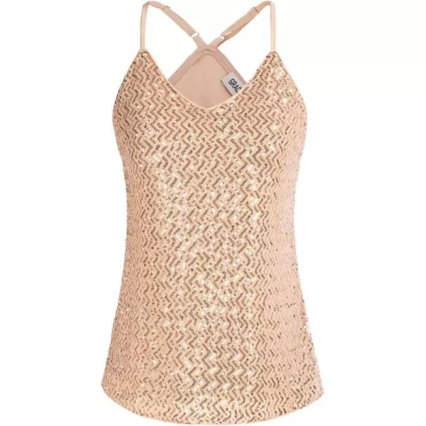 GRACE KARIN Womens Sleeveless Sparkle Shimmer Camisole Vest Sequin Tank TopsApricot