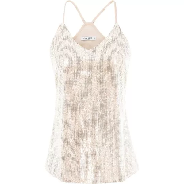 GRACE KARIN Womens Sleeveless Sparkle Shimmer Camisole Vest Sequin Tank TopsBeige