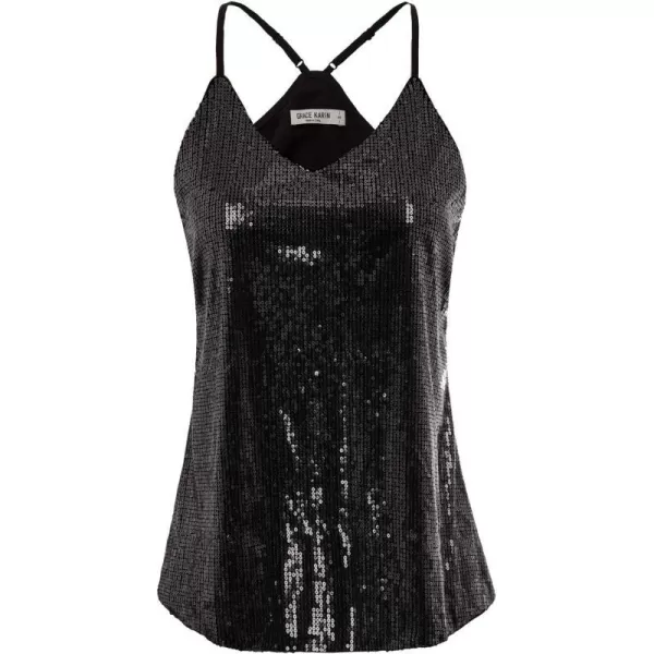 GRACE KARIN Womens Sleeveless Sparkle Shimmer Camisole Vest Sequin Tank TopsBlack