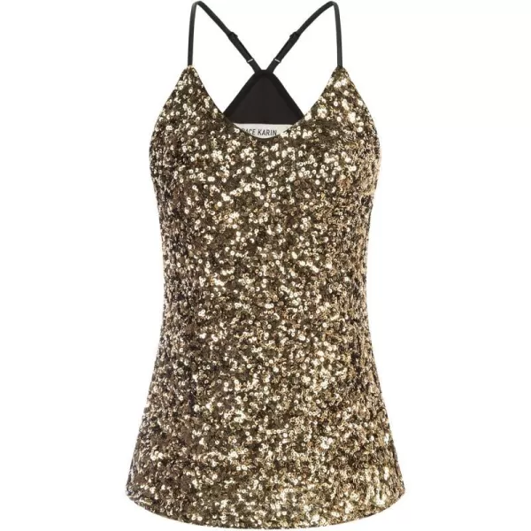 GRACE KARIN Womens Sleeveless Sparkle Shimmer Camisole Vest Sequin Tank TopsBlack Gold