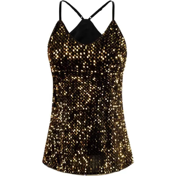 GRACE KARIN Womens Sleeveless Sparkle Shimmer Camisole Vest Sequin Tank TopsBlackgold