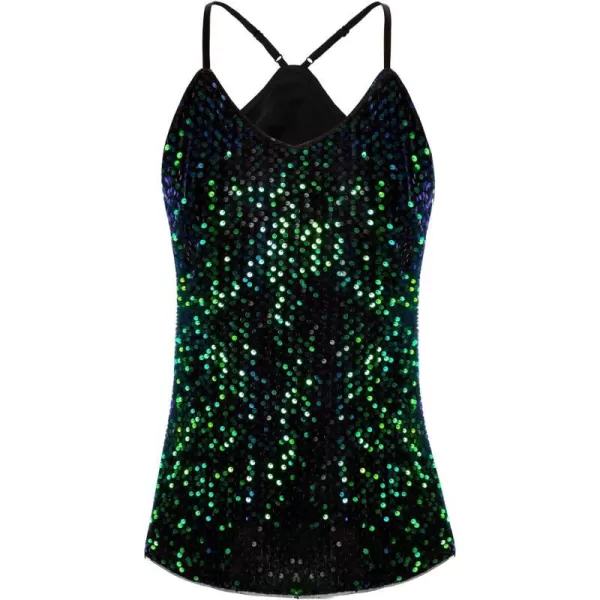 GRACE KARIN Womens Sleeveless Sparkle Shimmer Camisole Vest Sequin Tank TopsBlackgreen