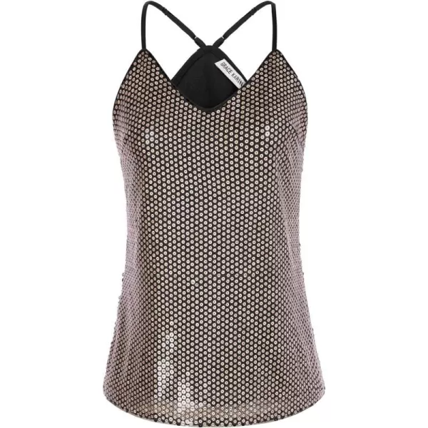 GRACE KARIN Womens Sleeveless Sparkle Shimmer Camisole Vest Sequin Tank TopsCoffee