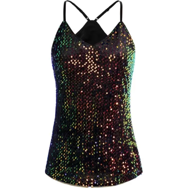 GRACE KARIN Womens Sleeveless Sparkle Shimmer Camisole Vest Sequin Tank TopsColorful Black