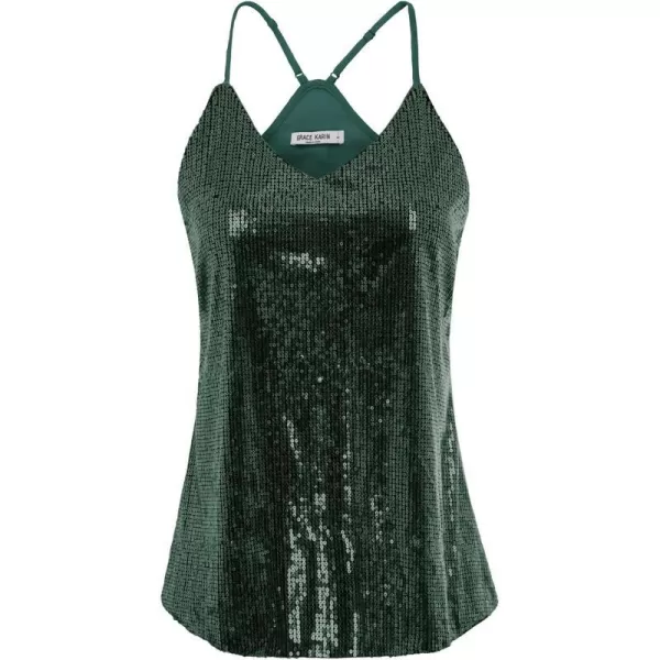 GRACE KARIN Womens Sleeveless Sparkle Shimmer Camisole Vest Sequin Tank TopsDeep Green