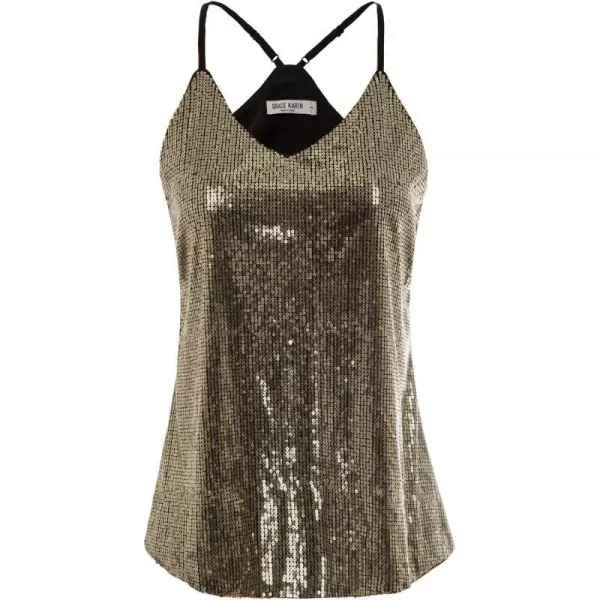 GRACE KARIN Womens Sleeveless Sparkle Shimmer Camisole Vest Sequin Tank TopsGold