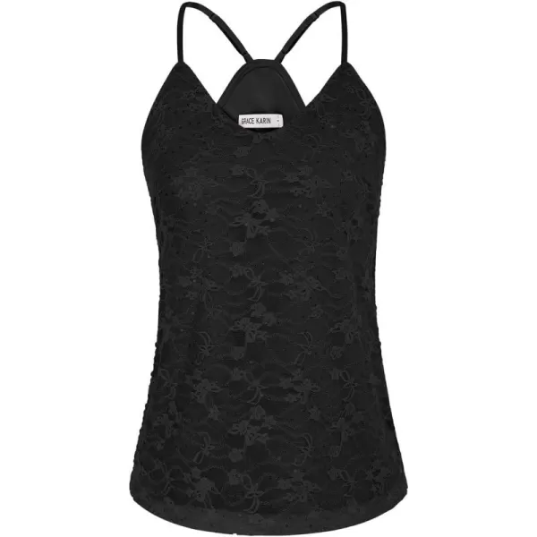 GRACE KARIN Womens Sleeveless Sparkle Shimmer Camisole Vest Sequin Tank TopsLace Black