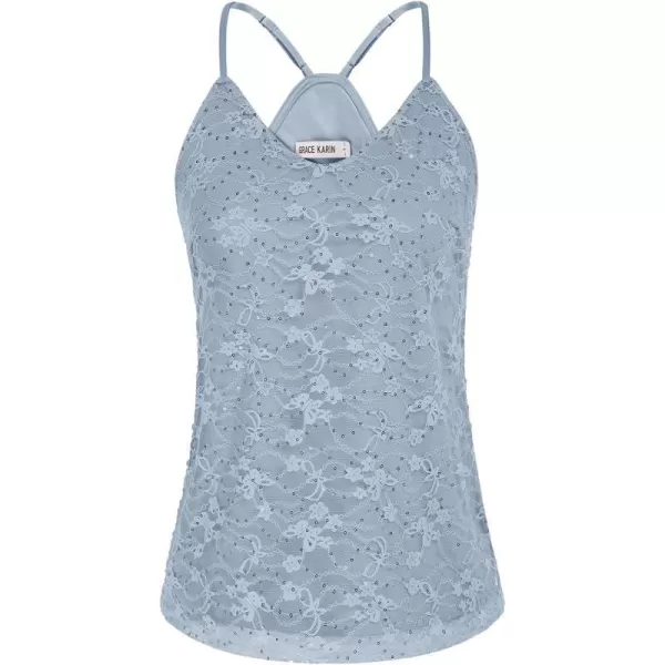 GRACE KARIN Womens Sleeveless Sparkle Shimmer Camisole Vest Sequin Tank TopsLace Light Blue