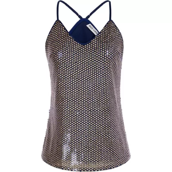 GRACE KARIN Womens Sleeveless Sparkle Shimmer Camisole Vest Sequin Tank TopsLight Black Gold