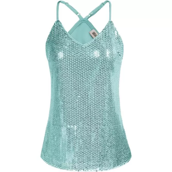 GRACE KARIN Womens Sleeveless Sparkle Shimmer Camisole Vest Sequin Tank TopsLight Blue