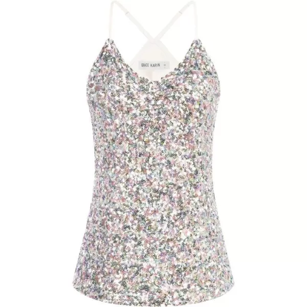 GRACE KARIN Womens Sleeveless Sparkle Shimmer Camisole Vest Sequin Tank TopsMulticolor