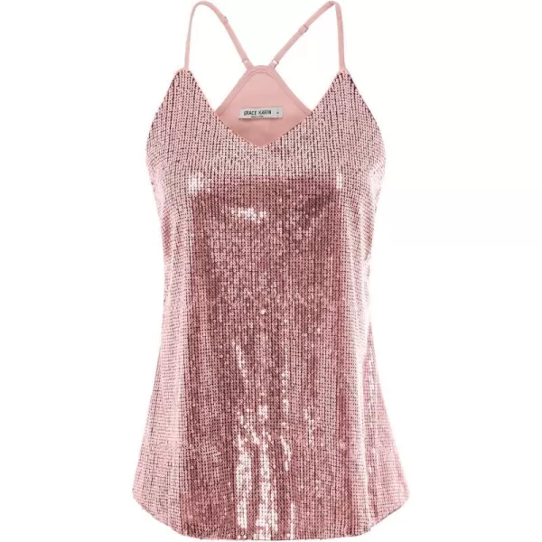 GRACE KARIN Womens Sleeveless Sparkle Shimmer Camisole Vest Sequin Tank TopsPink