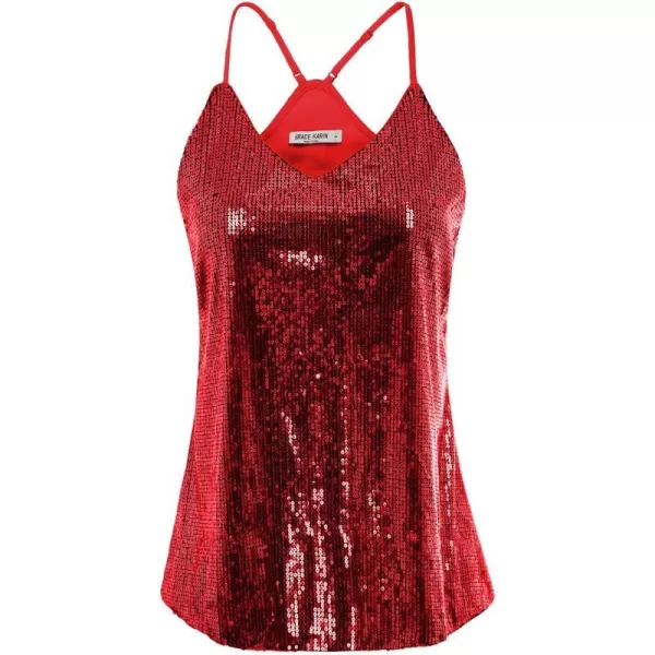 GRACE KARIN Womens Sleeveless Sparkle Shimmer Camisole Vest Sequin Tank TopsRed