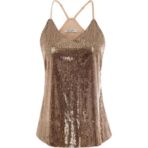 GRACE KARIN Womens Sleeveless Sparkle Shimmer Camisole Vest Sequin Tank TopsRose Gold