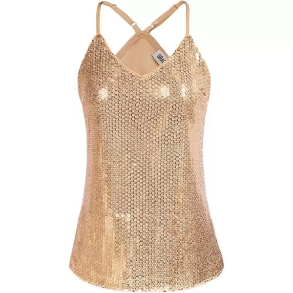 GRACE KARIN Womens Sleeveless Sparkle Shimmer Camisole Vest Sequin Tank TopsSequin Gold