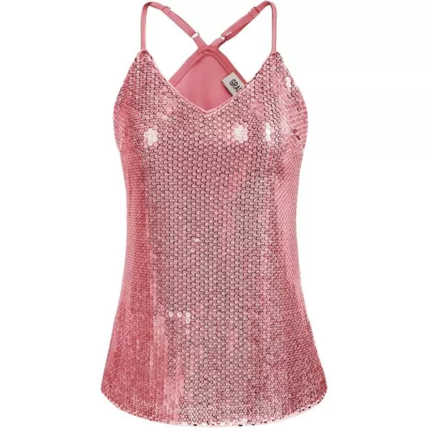 GRACE KARIN Womens Sleeveless Sparkle Shimmer Camisole Vest Sequin Tank TopsSequin Pink