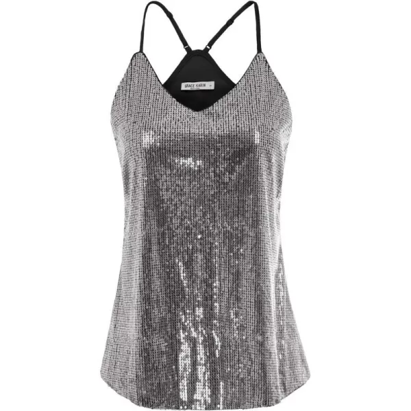 GRACE KARIN Womens Sleeveless Sparkle Shimmer Camisole Vest Sequin Tank TopsSilver